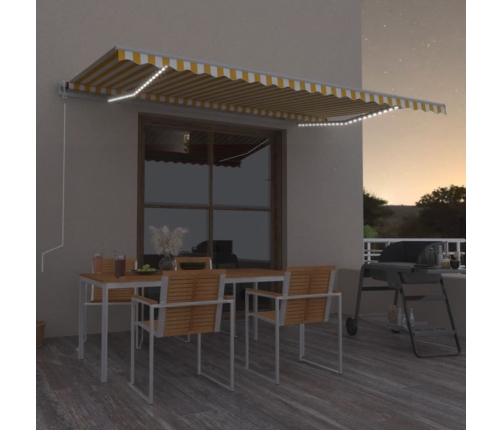 Toldo retráctil manual con luz LED amarillo y blanco 500x300 cm