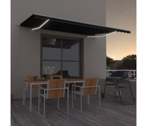 Toldo retráctil manual con luz LED gris antracita 500x300 cm