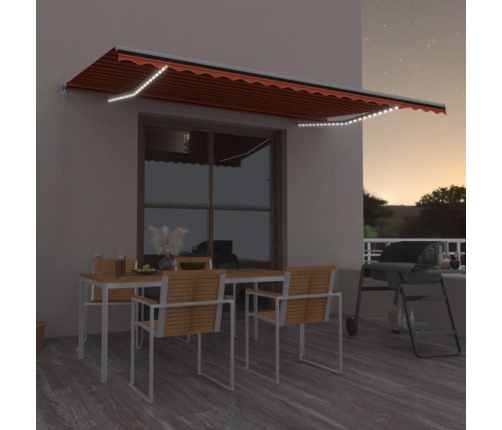 Toldo retráctil manual con luz LED naranja y marrón 500x300 cm