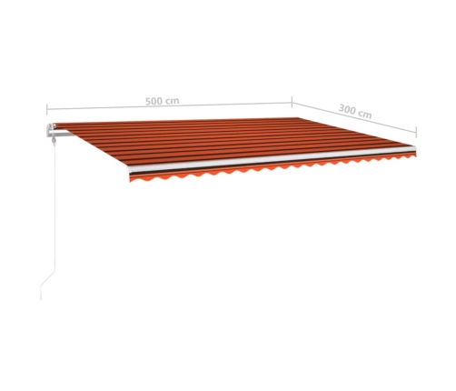 Toldo automático LED sensor de viento naranja/marrón 500x300 cm