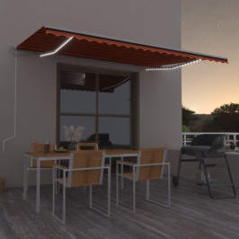 Toldo automático LED sensor de viento naranja/marrón 500x300 cm