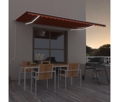 Toldo automático LED sensor de viento naranja/marrón 500x300 cm