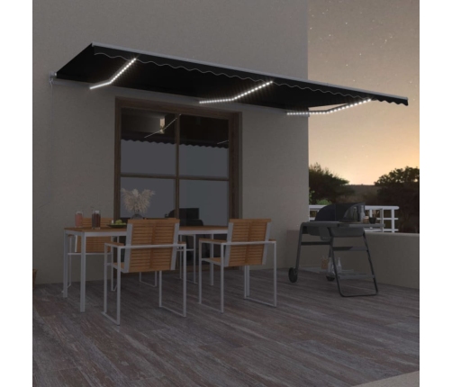 Toldo retráctil manual con luz LED gris antracita 600x300 cm