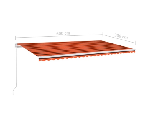 Toldo manual retráctil con luz LED naranja y marrón 600x300 cm