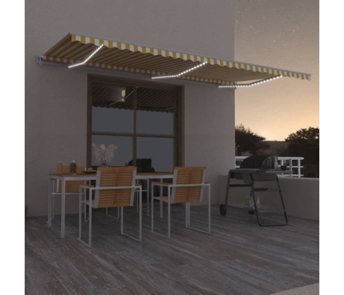 Toldo automático LED sensor de viento amarillo blanco 600x300cm