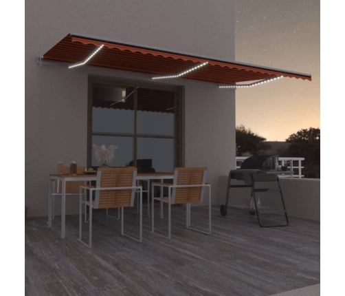 Toldo automático LED sensor de viento naranja marrón 600x300 cm