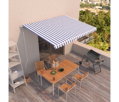 Toldo automático retráctil azul y blanco 400x350 cm