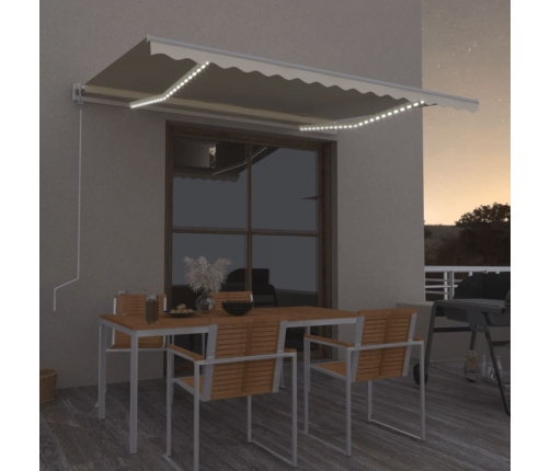 Toldo automático con LED y sensor de viento crema 400x350 cm