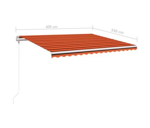 Toldo automático LED sensor de viento naranja marrón 400x350 cm