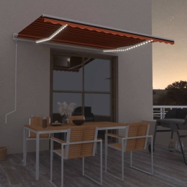 Toldo automático LED sensor de viento naranja marrón 400x350 cm