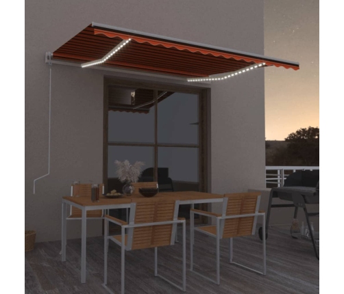 Toldo automático LED sensor de viento naranja marrón 400x350 cm