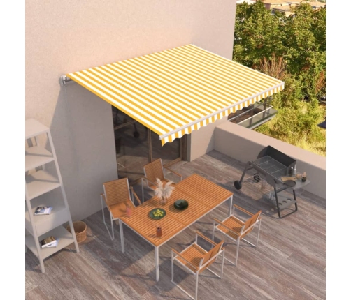 Toldo manual retráctil amarillo y blanco 450x350 cm