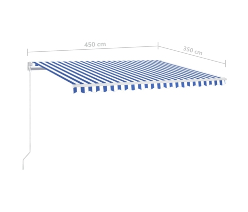 Toldo retráctil manual con LED azul y blanco 450x350 cm