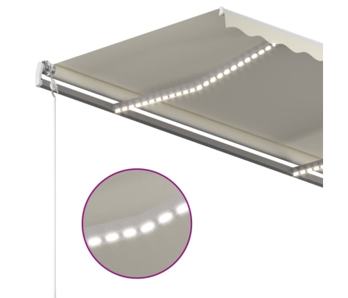 Toldo retráctil manual con LED crema 450x350 cm