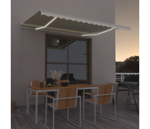 Toldo retráctil manual con LED crema 450x350 cm