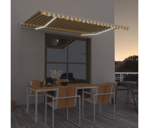 Toldo manual retráctil con LED amarillo y blanco 450x350 cm