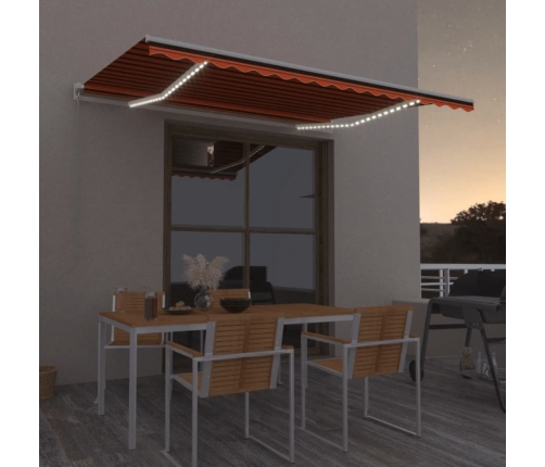 Toldo manual retráctil con LED naranja y marrón 450x350 cm