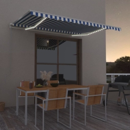 Toldo automático LED sensor de viento azul y blanco 450x350 cm