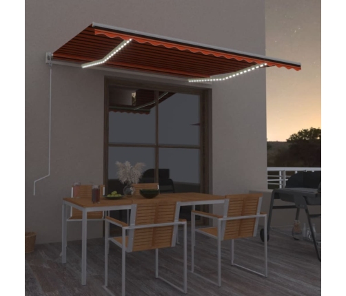 Toldo automático LED sensor de viento naranja marrón 450x350 cm