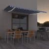 Toldo retráctil manual con LED azul y blanco 500x350 cm