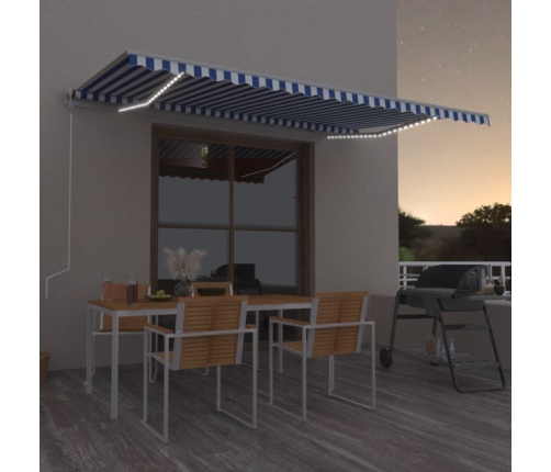 Toldo automático LED sensor de viento azul y blanco 500x350 cm