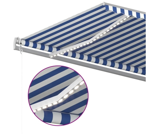 Toldo automático LED sensor de viento azul y blanco 600x350 cm