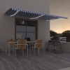 Toldo automático LED sensor de viento azul y blanco 600x350 cm