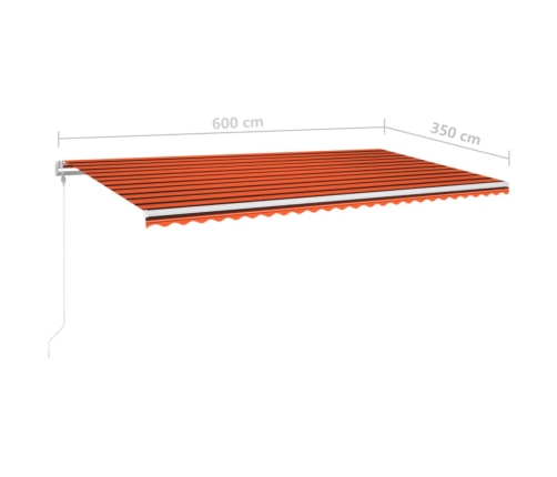 Toldo automático LED sensor de viento naranja marrón 600x350 cm