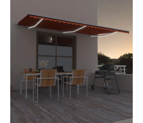 Toldo automático LED sensor de viento naranja marrón 600x350 cm