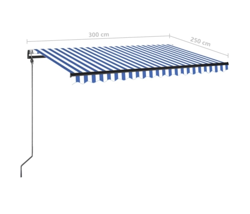 Toldo automático LED sensor de viento azul y blanco 300x250 cm