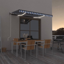 Toldo automático LED sensor de viento azul y blanco 300x250 cm