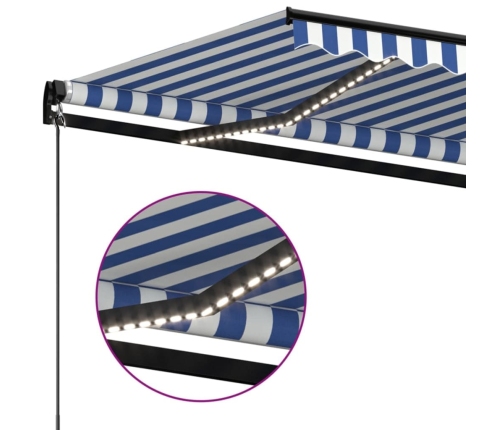 Toldo manual retráctil con LED azul y blanco 350x250 cm