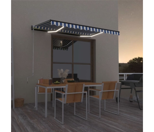 Toldo manual retráctil con LED azul y blanco 350x250 cm