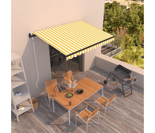 Toldo retráctil automático amarillo y blanco 350x250 cm