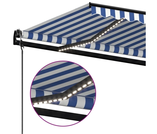 Toldo automático LED sensor de viento azul y blanco 350x250 cm