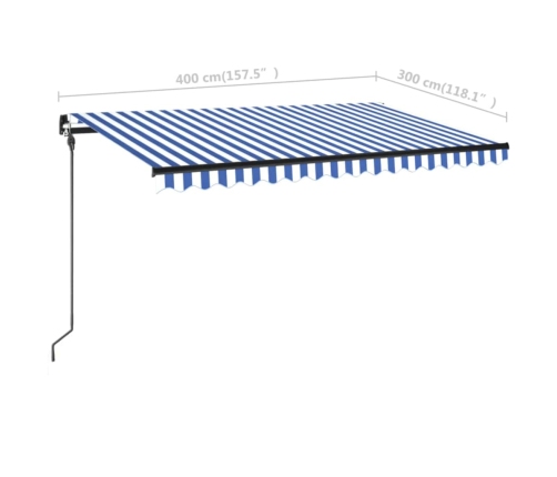 Toldo retráctil manual con LED azul y blanco 400x300 cm