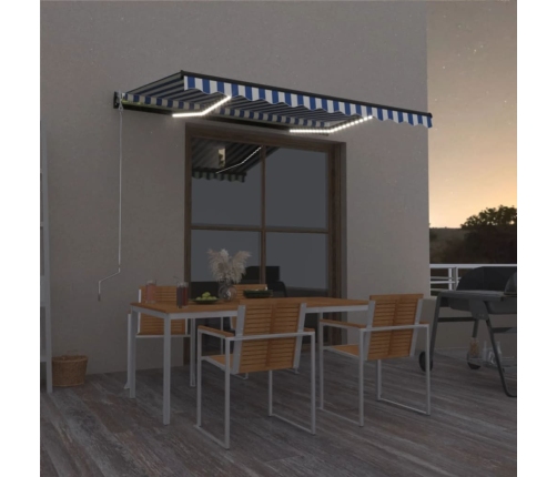 Toldo retráctil manual con LED azul y blanco 400x300 cm