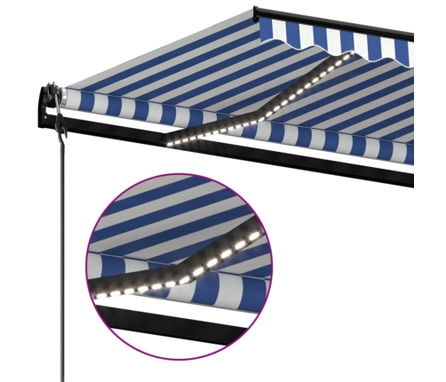 Toldo automático LED sensor de viento azul y blanco 400x300 cm