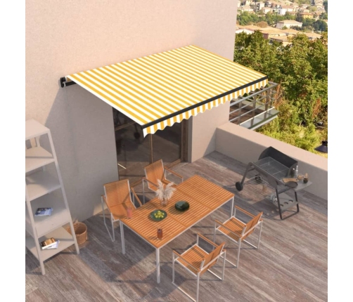 Toldo retráctil manual amarillo y blanco 450x300 cm