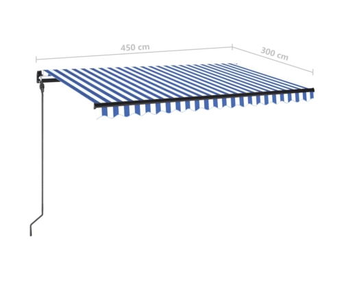 Toldo manual retráctil con LED azul y blanco 450x300 cm