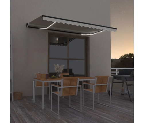 Toldo retráctil manual con LED color crema 450x300 cm