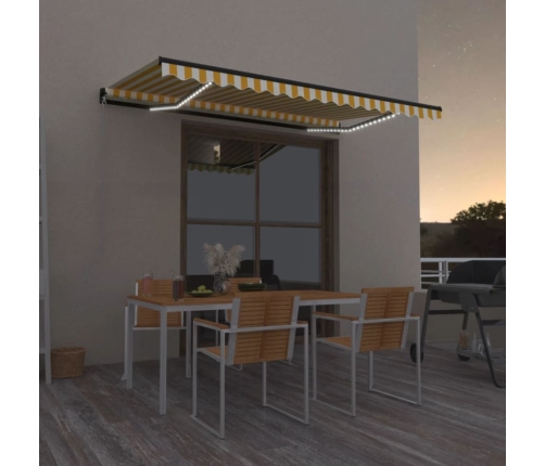 Toldo manual retráctil con LED amarillo y blanco 450x300 cm