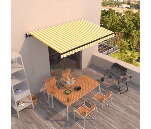 Toldo retráctil automático amarillo y blanco 450x300 cm