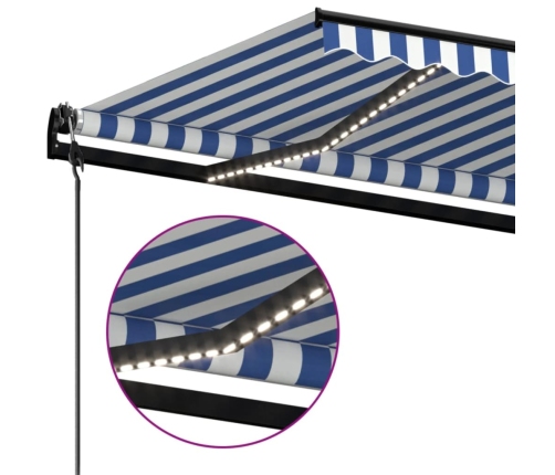 Toldo automático LED sensor de viento azul y blanco 450x300 cm