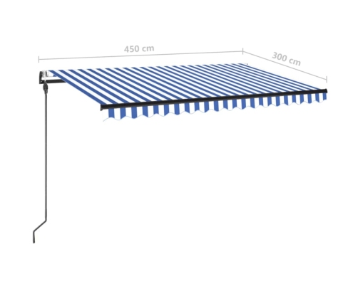 Toldo automático LED sensor de viento azul y blanco 450x300 cm