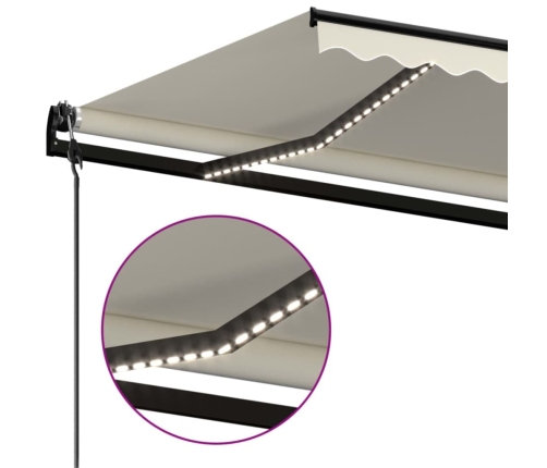 Toldo automático con LED y sensor de viento crema 450x300 cm