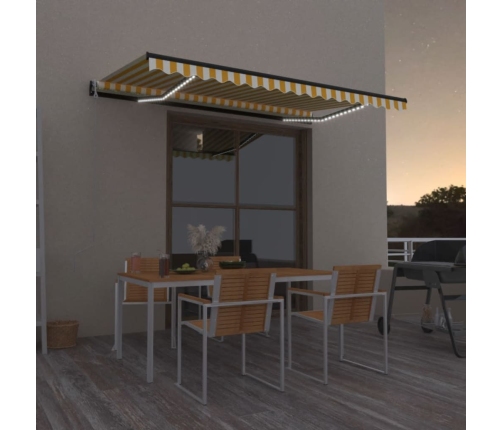 Toldo automático LED sensor de viento amarillo blanco 450x300cm