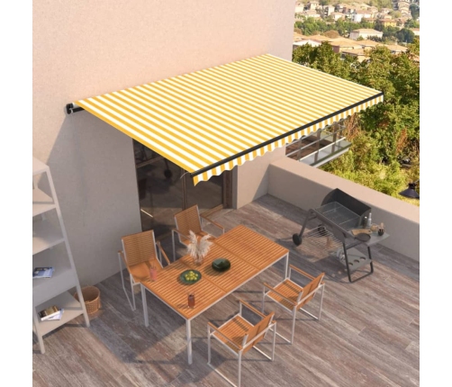 Toldo retráctil manual amarillo y blanco 500x300 cm