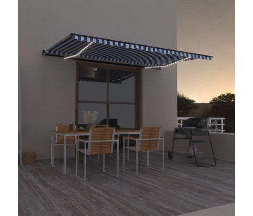 Toldo manual retráctil con LED azul y blanco 500x300 cm