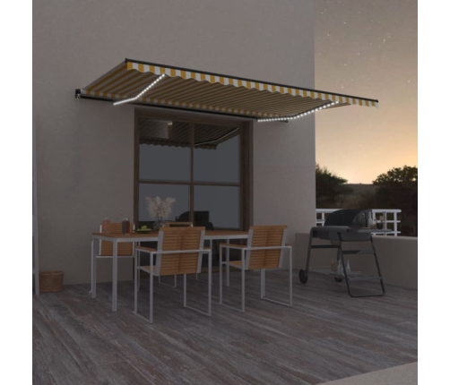 Toldo retráctil manual con luz LED amarillo y blanco 500x300 cm